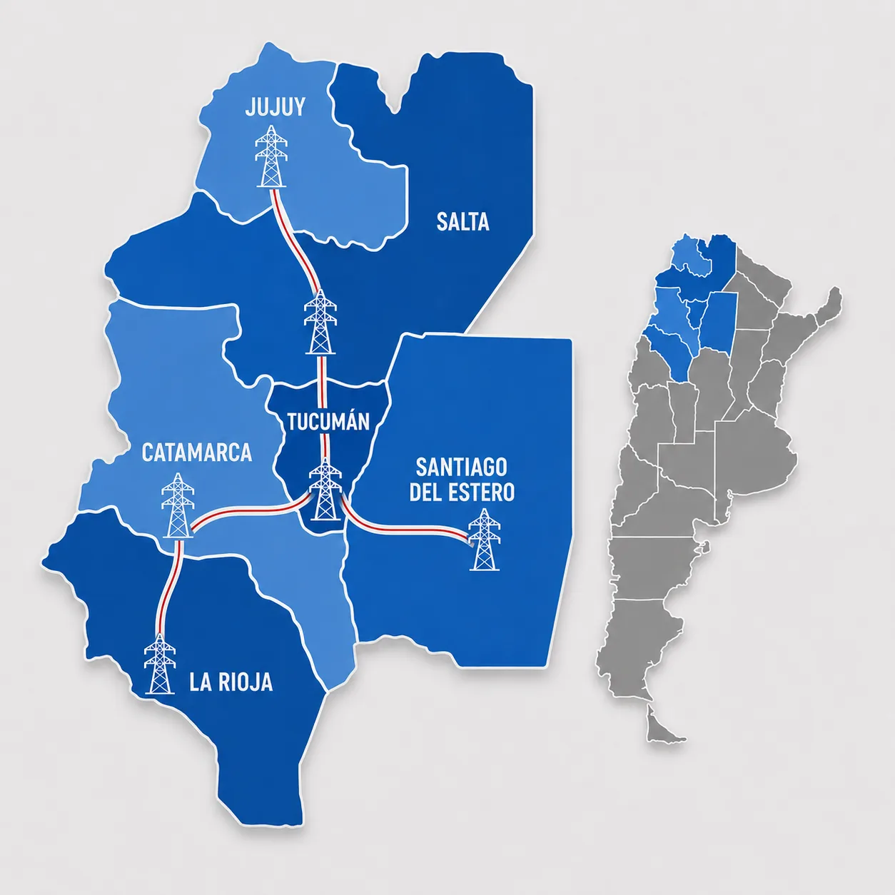 Mapa de la red de TRANSNOA en el NOA